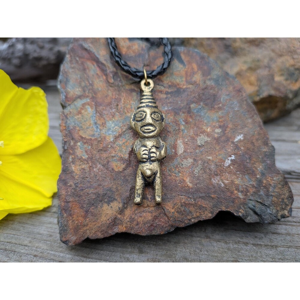 Vintage Brass Latin American First Nations Fertility God Pendant Necklace